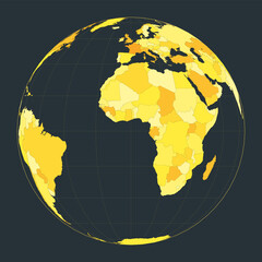 World Map. Orthographic projection. Futuristic world illustration for your infographic. Bright yellow country colors. Neat vector illustration.
