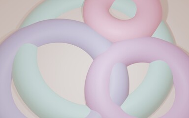 Abstract background volumetric circles of pastel colors the concept of baby toys 3d render