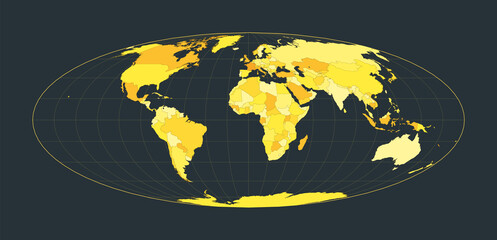 World Map. Bromley projection. Futuristic world illustration for your infographic. Bright yellow country colors. Elegant vector illustration.