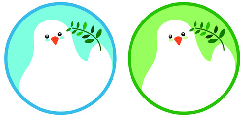 Dove with olive branch. Cute Easter dove icon Symbol of Peace.