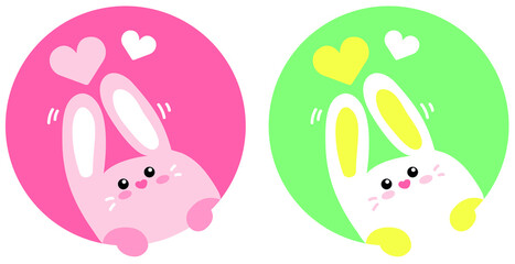 Cute easter bunny icon. kawaii rabbit. cartoon Pink bunny and white bunny 