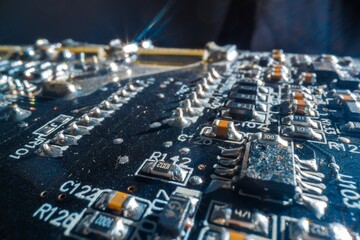 Closeup photo of damaged circuit board