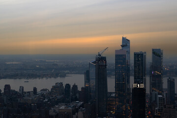 city skyline at sunset of American New York City 