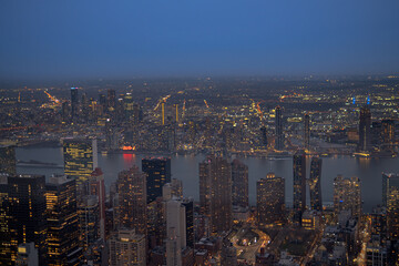 city night skyline of New York and building  urban sunset of summer time 