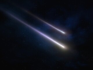 Fototapeta na wymiar Meteor glowing trail. A meteorite burns in the night sky. Beautiful shooting star. 