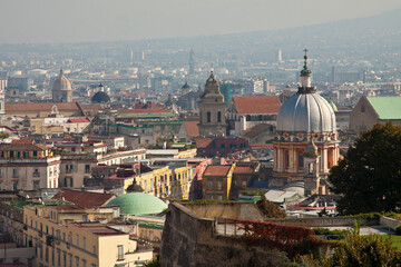 Fototapeta na wymiar Italy - Naples - Bird-eye view of historic city center panorama