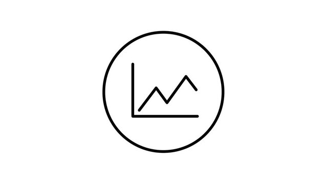 Chart line icon inside circle, growth chart, black outline, line icon animation.