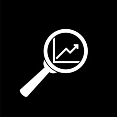 Analysis, magnifying glass icon isolated on dark background