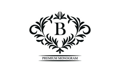 Exquisite monogram template with the initials B. Elegant logo for cafes, bars, restaurants, invitations. Business style and brand of the company.