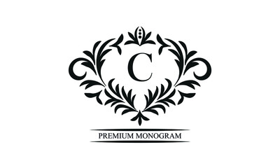 Exquisite monogram template with the initials C. Elegant logo for cafes, bars, restaurants, invitations. Business style and brand of the company.