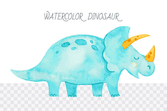 Hand painted watercolor cute cartoon dinosaur