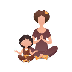 Mom and daughter yoga. Cartoon style. Isolated on white background. Previous illustration.
