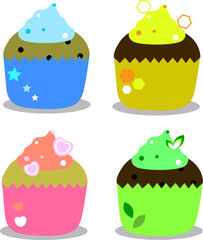Cupcakes icon set, colorful cupcake. Sweet muffin cartoon icons. Party decoration
