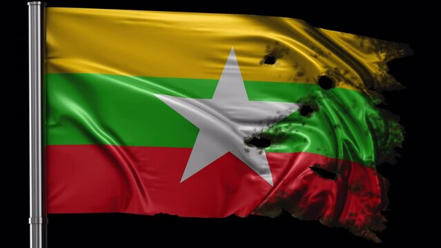 Myanmar torn flag