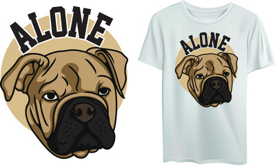 A lone dog, alone dog T-shirt design, pug dog with a face