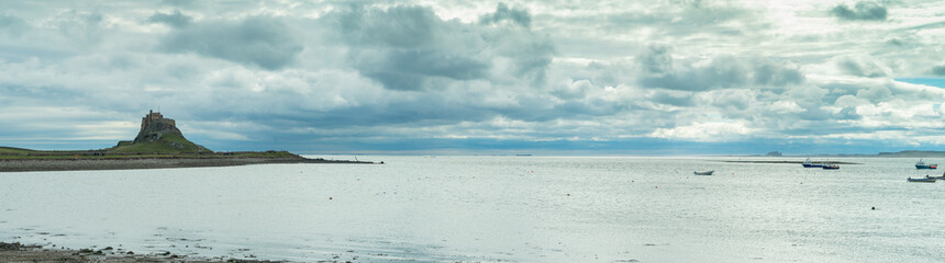 Panorama of the harbour and castle at Holy Island, Northumberland


