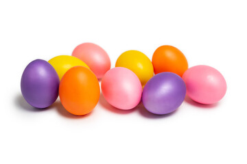 Colored Easter eggs isolated on white background. background, layout, top view, template.
