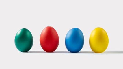 Colored Easter eggs isolated on white background. background, layout, top view, template.