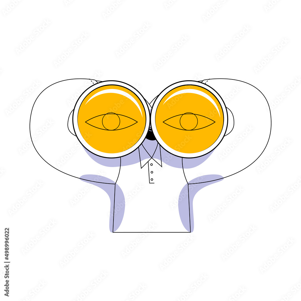 Poster the character looks through binoculars. vector illustration for a mobile application on the topic of