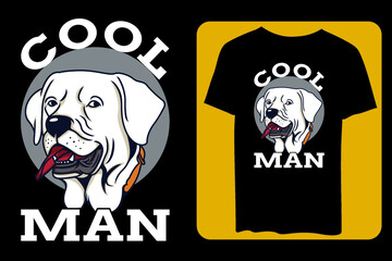 black and white illustration of dog, cool man, tshirt design