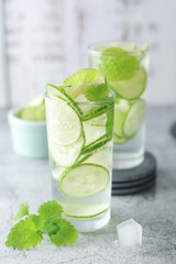 Mineral water with lime and cucumber