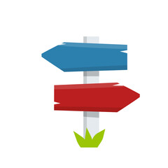 Path pointer with red and blue plate. Cartoon flat illustration. Direction way.