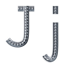 Letter j. font from construction rebar. 3D render