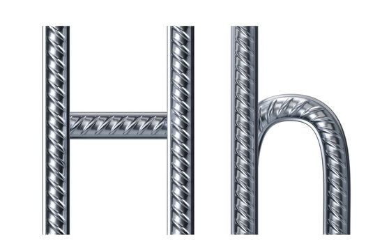 Letter h. font from construction rebar. 3D render