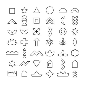 Vector drawings of different geometric shapes from lines set