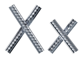 Letter x. font from construction rebar. 3D render