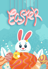 Happy Easter banner with Bunny and chick