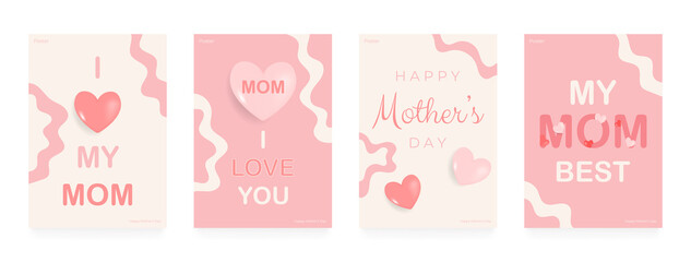 Happy Mother's day greeting card set. Set of minimalistic trendy backgrouds. Vector illustration