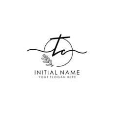 TC Luxury initial handwriting logo with flower template, logo for beauty, fashion, wedding, photography