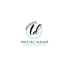 Fototapeta premium TD Initial letter handwriting and signature logo. Beauty vector initial logo .Fashion boutique floral and botanical