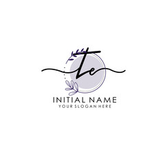 Obraz premium TE Luxury initial handwriting logo with flower template, logo for beauty, fashion, wedding, photography