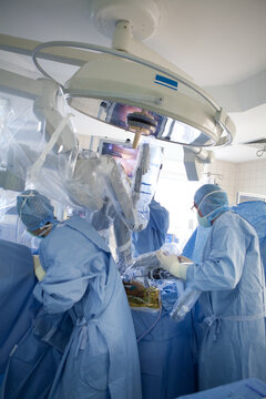 Robot Surgeon Performing Prostatectomy Prostate Removal.