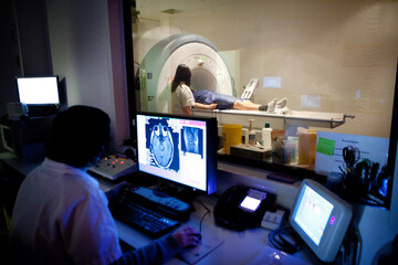 MRI or magnetic resonance imaging of a patient's head.