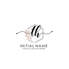 TH Luxury initial handwriting logo with flower template, logo for beauty, fashion, wedding, photography