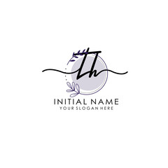 TH Luxury initial handwriting logo with flower template, logo for beauty, fashion, wedding, photography