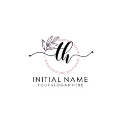 TH Luxury initial handwriting logo with flower template, logo for beauty, fashion, wedding, photography