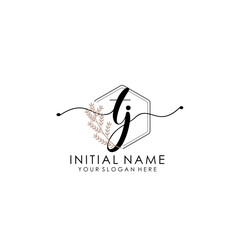 TJ Luxury initial handwriting logo with flower template, logo for beauty, fashion, wedding, photography