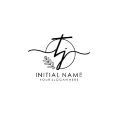 TJ Luxury initial handwriting logo with flower template, logo for beauty, fashion, wedding, photography