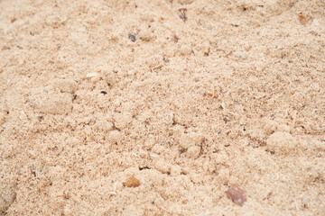 Sawdust stacked in a slide. The background is made of natural sawdust. Recycling of woodworking waste in the workshop.