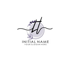 TL Luxury initial handwriting logo with flower template, logo for beauty, fashion, wedding, photography