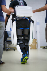 Exoskeleton for the rehabilitation and training of a paraplegic.