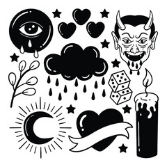 Elements hand drawn doodle vintage for tattoo sticker etc
