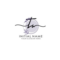 TW Luxury initial handwriting logo with flower template, logo for beauty, fashion, wedding, photography