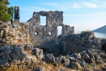 Ruins of the Byzantine Church on Gemiler Island, Turkey.