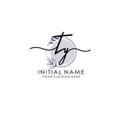 TY Luxury initial handwriting logo with flower template, logo for beauty, fashion, wedding, photography