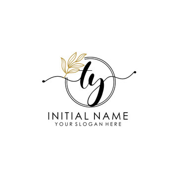 TY Luxury initial handwriting logo with flower template, logo for beauty, fashion, wedding, photography